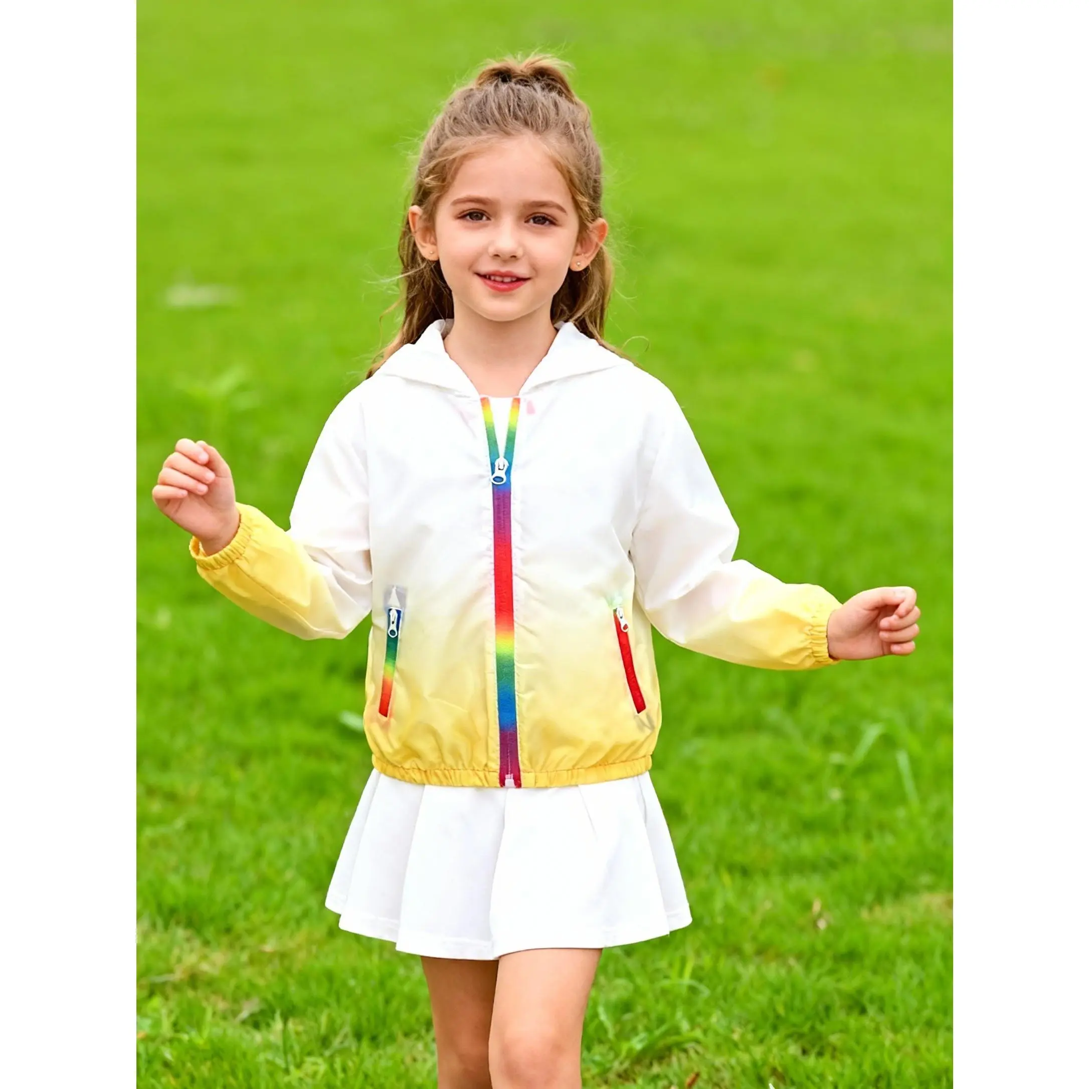Hooded Jacket [Gradient Color] [Zipper] [Lightweight] Breathable Girls' Casual Fashion Thin Jacket [Single Piece]