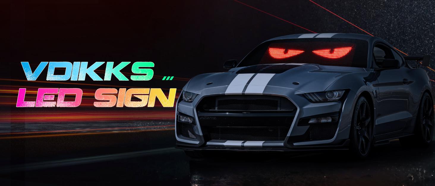 Remote-Controlled Programmable LED Signs,Devil Eyes Light for Windshield, Flexible Bluetooth APP Control Scrolling LED Car Sign Full Color Display Custom Text Pattern Animation Programmable LED Sign for Car Vehicle Car Decals cars accessories