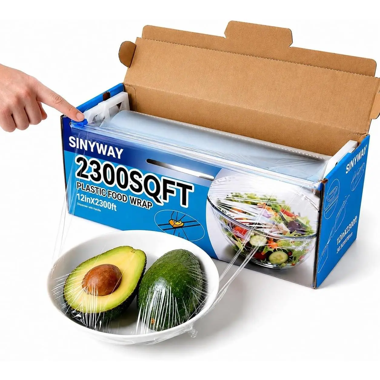 12" x 2300 SqFt Plastic Wrap with Slide Cutter, Food Grade Cling Wrap for Kitchen Food Preservation and Storage