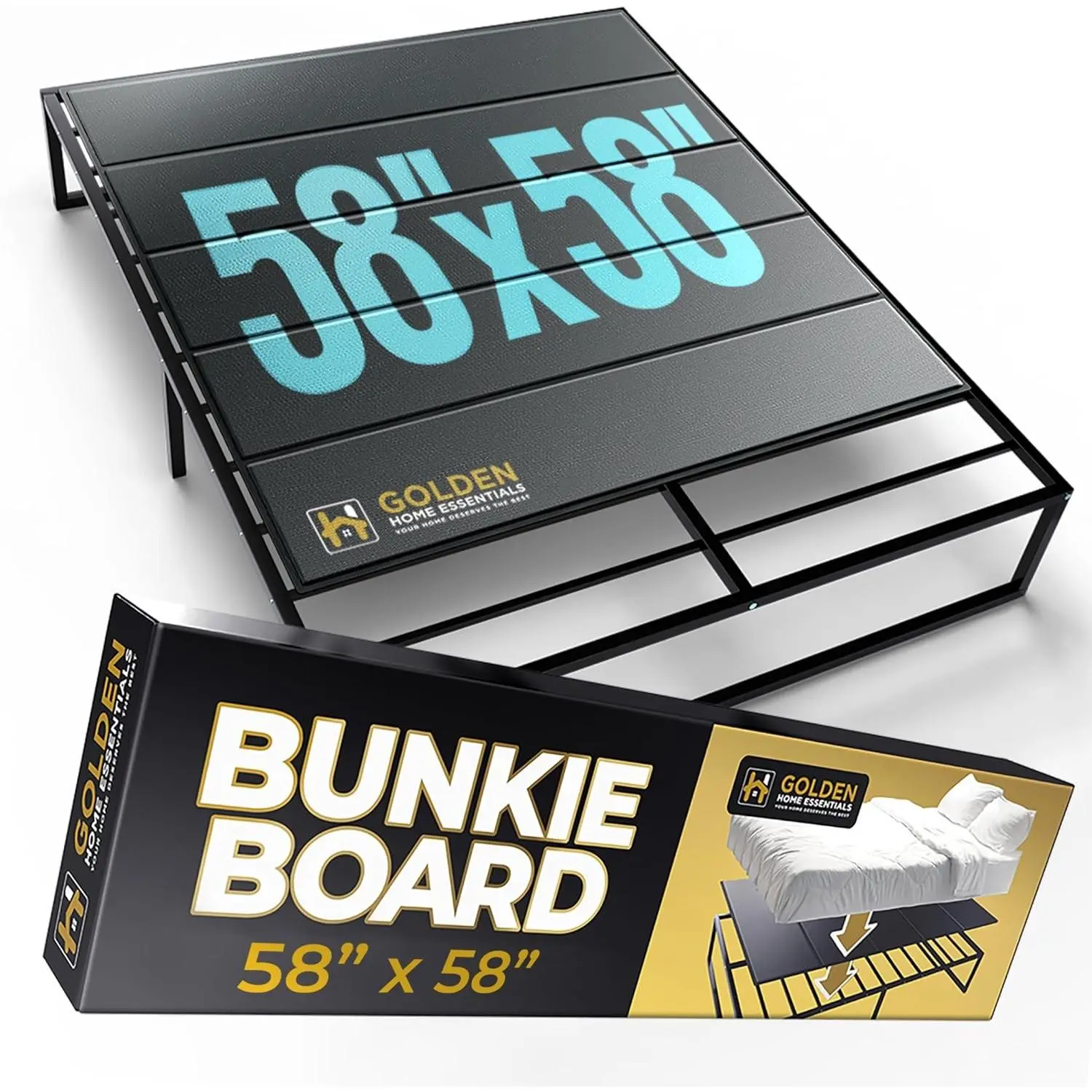 58" x 58" Bunkie Board for Mattress Support – Bed Board for Slatted & Platform Frames – Prevents Sagging, Extends Mattress Life – No Assembly, Heavy-Duty Design