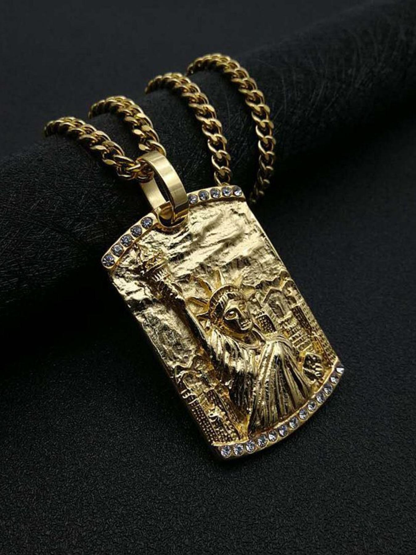 Hip Hop Jewelry Titanium Gold Plated Diamond Statue of Liberty Pendant Necklace, Stylish Accessory for Men and Women
