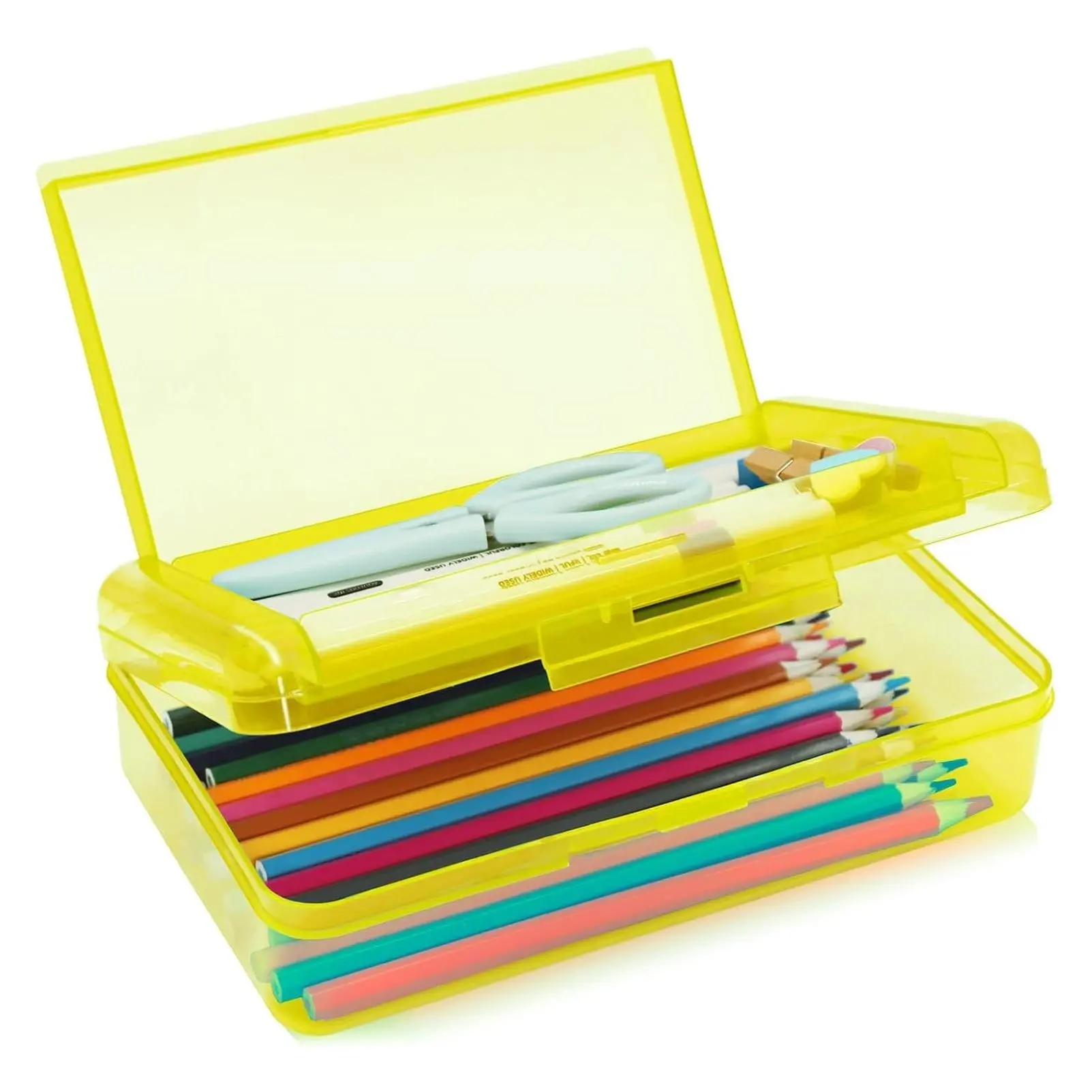 Double Layer Clear Hard Plastic Pencil Box Case, Cute Colored Pen Crayon Marker Organizer Storage Box for School Office Supplies, Standard SizeGift
