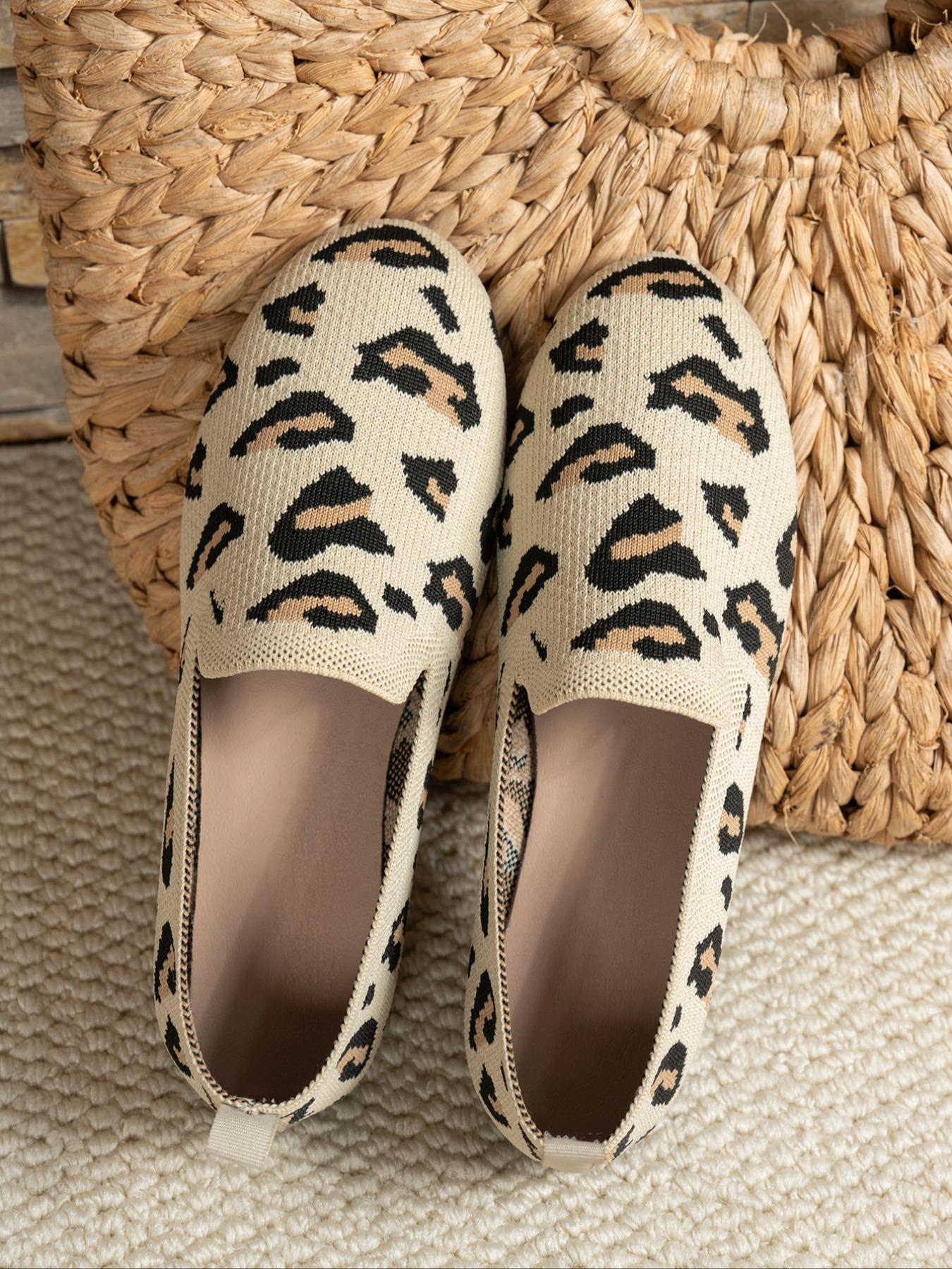 Women's Fashion Knitted Leopard Print Flat Shoes, Slip On Shoes, Casual Shoes, Elegant Versatile Basic Design, Comfortable Large Size, Suitable for Home and Outdoor Women's Fashion Knitted Leopard Print Flat Shoes, Slip On Shoes, Casual Shoes, Elegant Versatile Basic Design, Comfortable Large Size, Suitable for Home and Outdoor