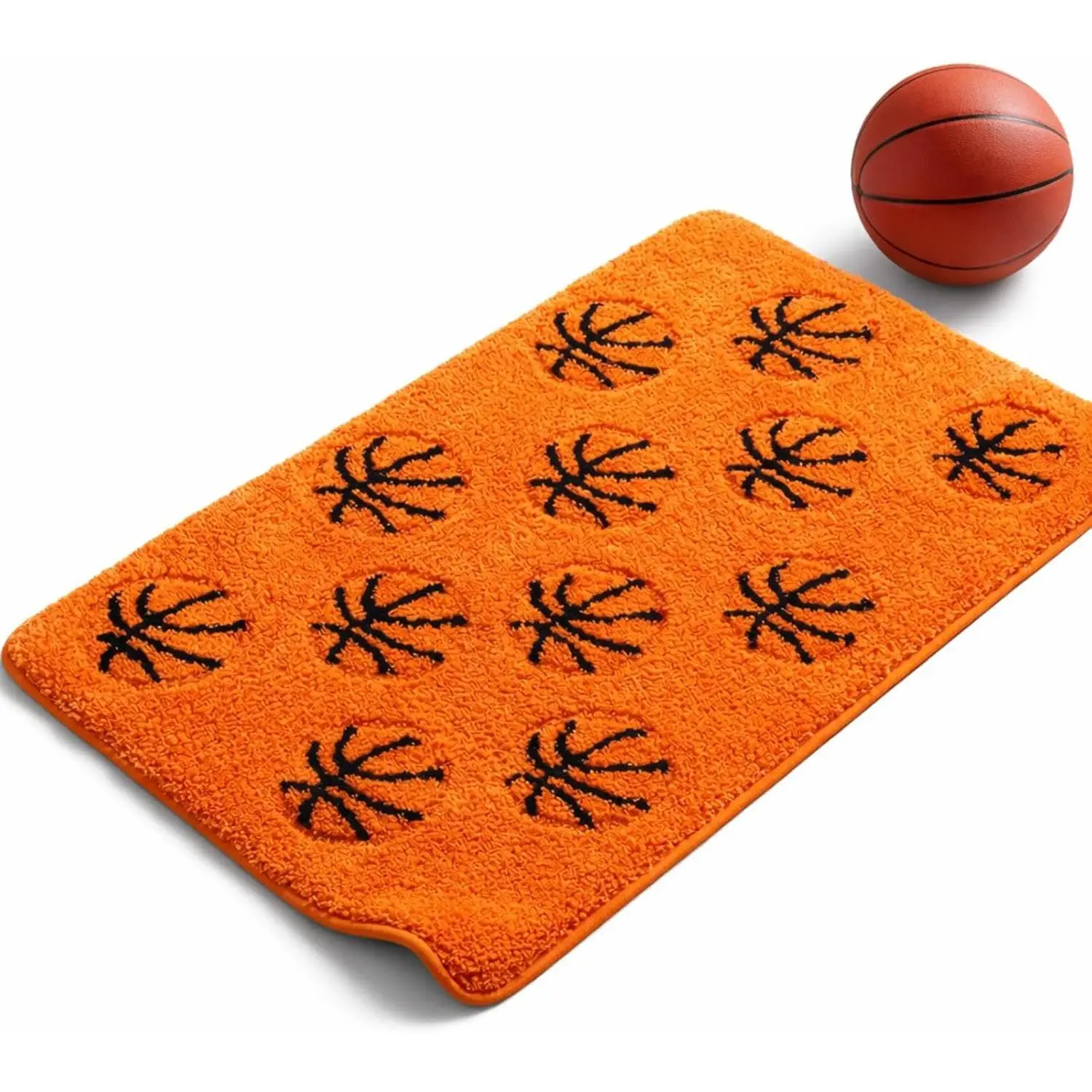 Lyrow 3D Basketballs Single Mat, 19.7x31.5" Non-Slip Washable Plush Absorbent Bath-Bedroom Mat for Girls' Room Decor, Graduation Gift