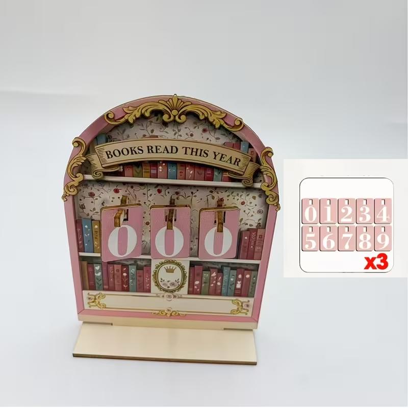 Wooden Vintage Book Reading Tracker, Track Up to 999 Books, DIY Text Base, Office Bookshelf Decor, Vintage Home Decor, Gift for Readers Teachers Writers, Ornaments