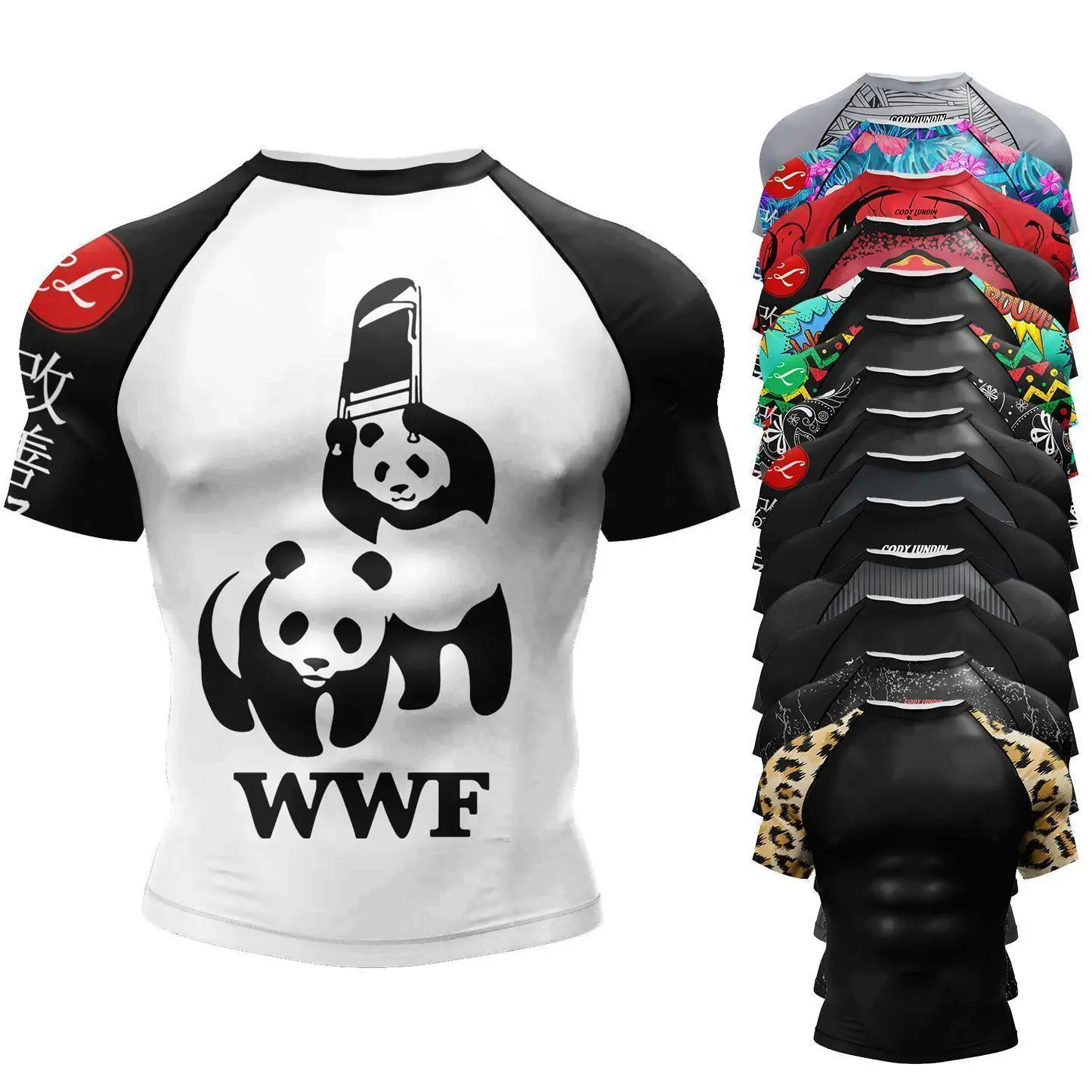 Cody Lundin Men's Sublimation 3D Printed MMA Rashguard - Male High-Elastic Stretch Breathable Fade-Resistant Compression Grappling Sportwear for Bjj Jiu Jitsu, Fighting Crowd