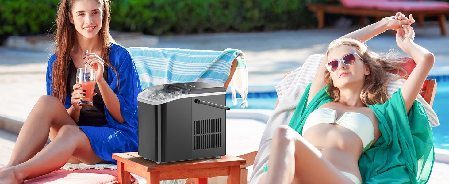 Portable Ice Maker Machine - 9 Cubes in 6 Mins! Self-Cleaning, Ultra-Quiet (40dB), 2 Ice Sizes w/ Basket & Scoop. Perfect for Kitchen, Office, Dorm, Parties