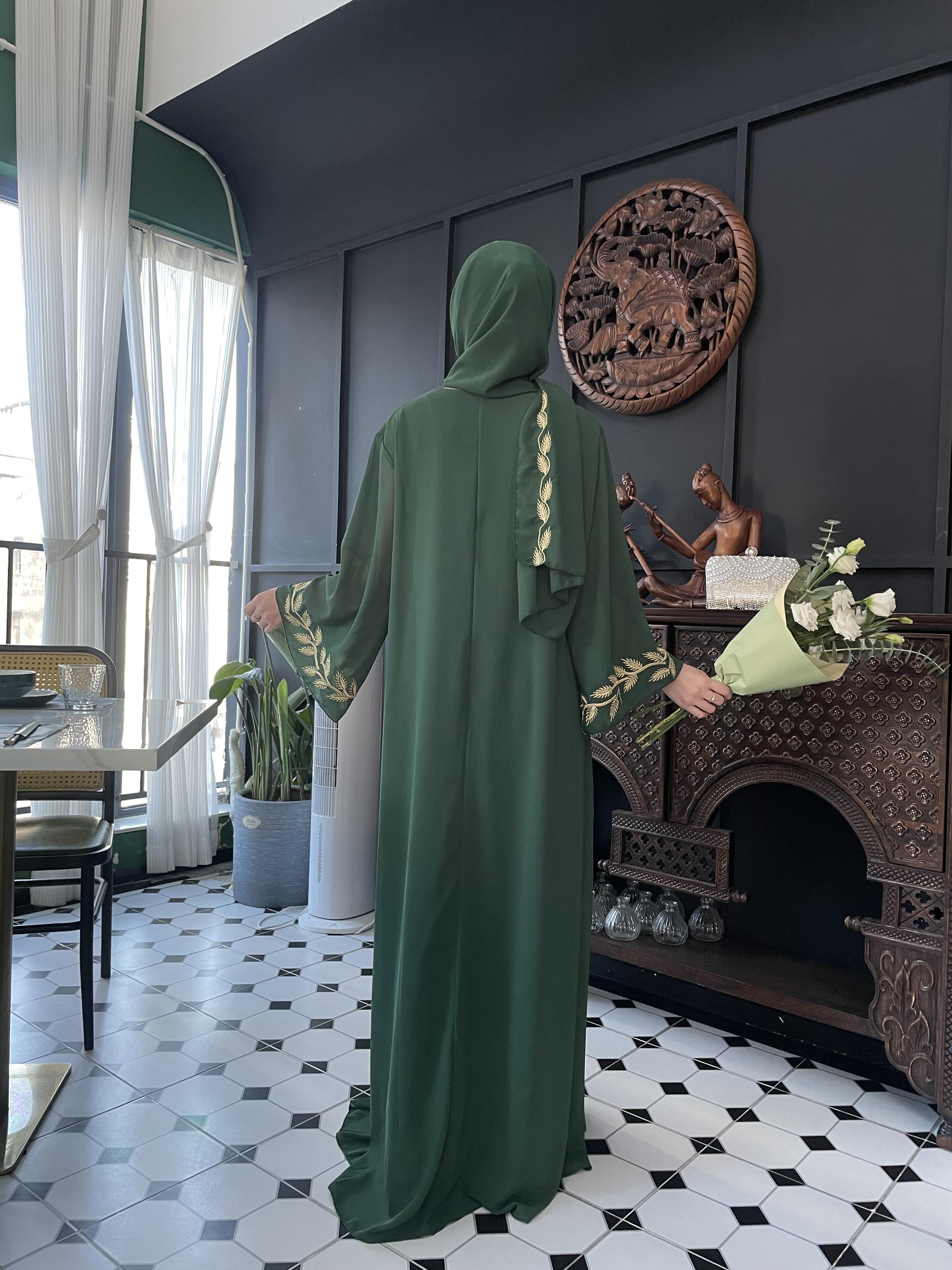 CL14 Unique and exquisite embroidery design abaya, chiffon abaya, two piece set, summer abaya,Muslim robe Modesty Maxi Formal Women Chic Beige【Fashionweek】