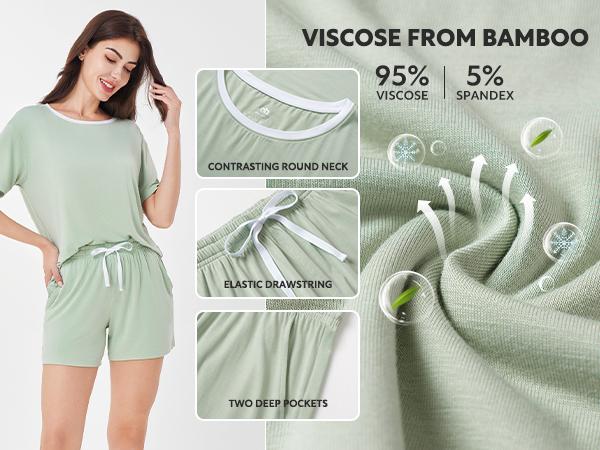 Bamboo cute pajama sets women SuperSoft Short Sleeve Lounge Sets Casual Comfy Summer 2Piece Fabric Cooling fashion Homewear S-XXL Nightwear Womenswear gift Christmas Green Loungewear Bamboo cute pajama sets women SuperSoft Short Sleeve Lounge Sets Casual Comfy Summer 2Piece Fabric Cooling fashion Homewear S-XXL Nightwear Womenswear gift Christmas Green Loungewear