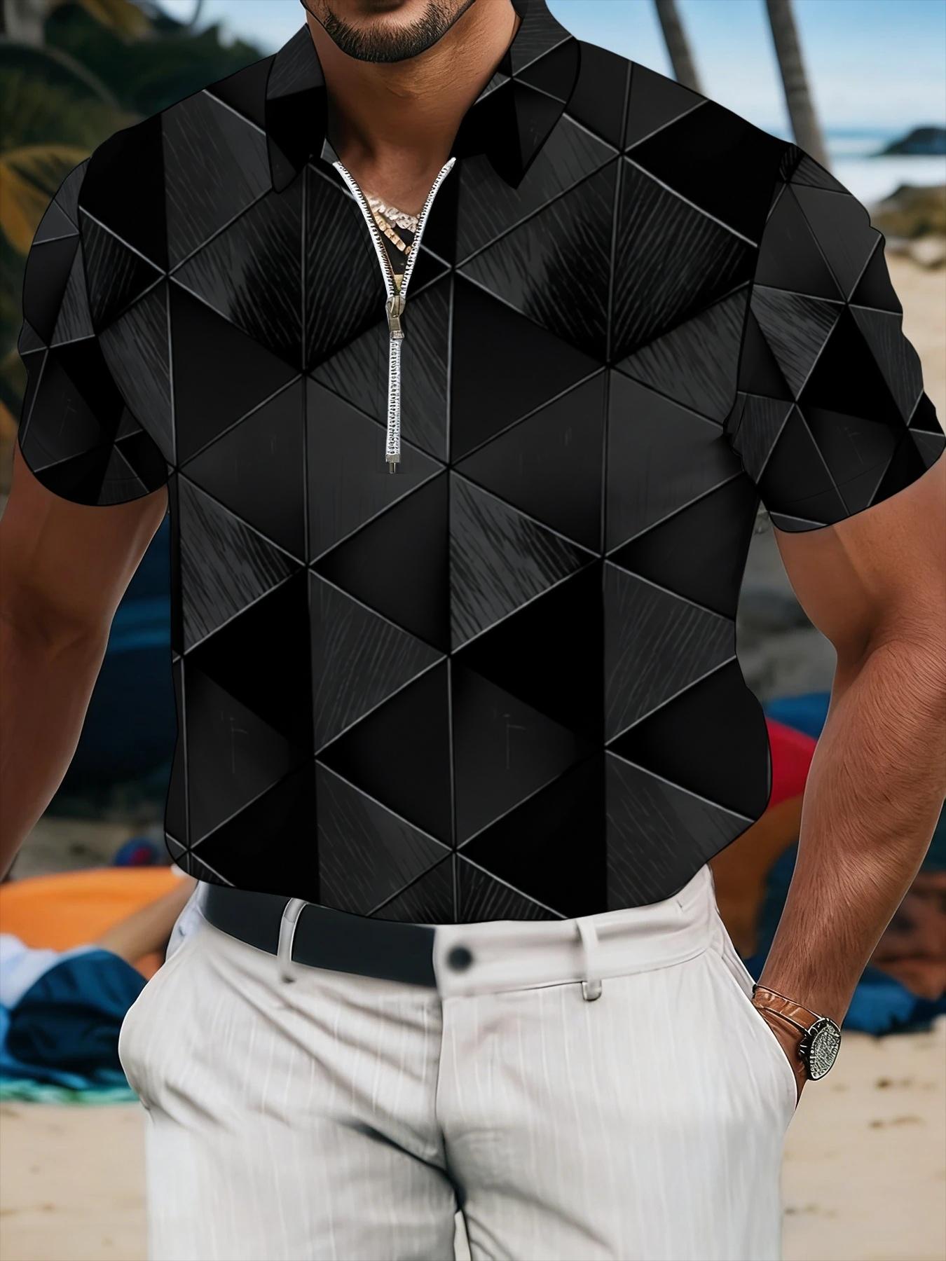 Colorful Lion Pattern Men's Short Sleeve Polo Shirt, Stylish Print Slim Fit, Summer Trendy Top