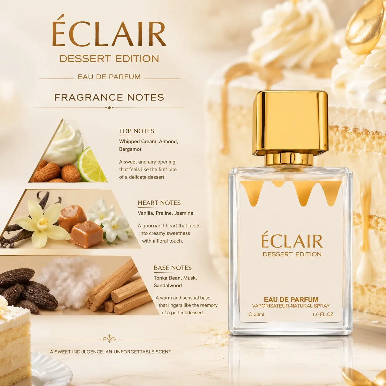 Women's Perfume, Cake Food Scent, Aromatic Chic Gourmand, Sweet Aroma, 30ML Compact Bottle, Long-Lasting Romantic Fragrance, Daily Wear Fragrance, Elegant Gift, Perfect for Daily Use
