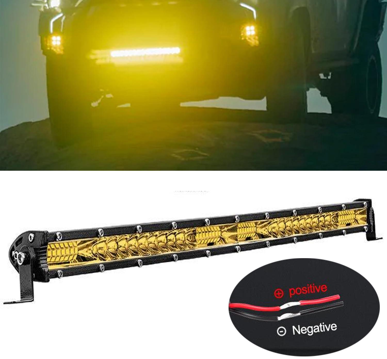 20 Inch LED Light Bar Chips Yellow Beam Curved Single Row Thin Fog Light Spot Flood Combo High Power LED Driving Lights Off Road Lights for Trucks SUV UTV ATV Truck Van 4x4 Boat