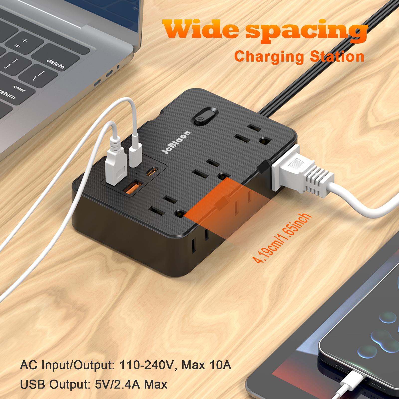 6-Outlet Power Strip with 4 USB Ports (2 USB-C), 5FT Flat Cord, 45° Angled Plug, Ultra Thin 0.14in, Overload Protection for Home Office
