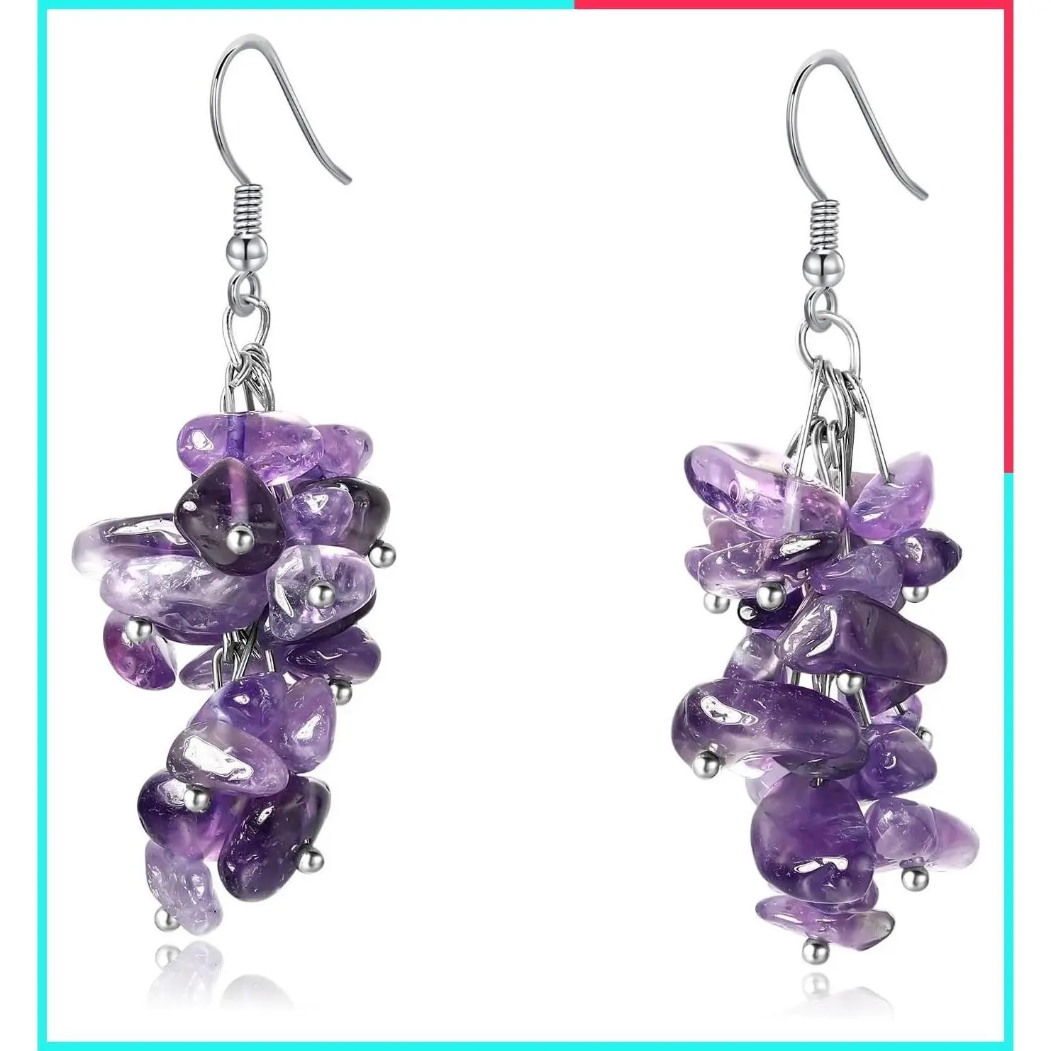 Handmade Natural Amethyst Crushed Crystal Stone Dangle Drop Earrings Purple Gemstone Jewelry Gift