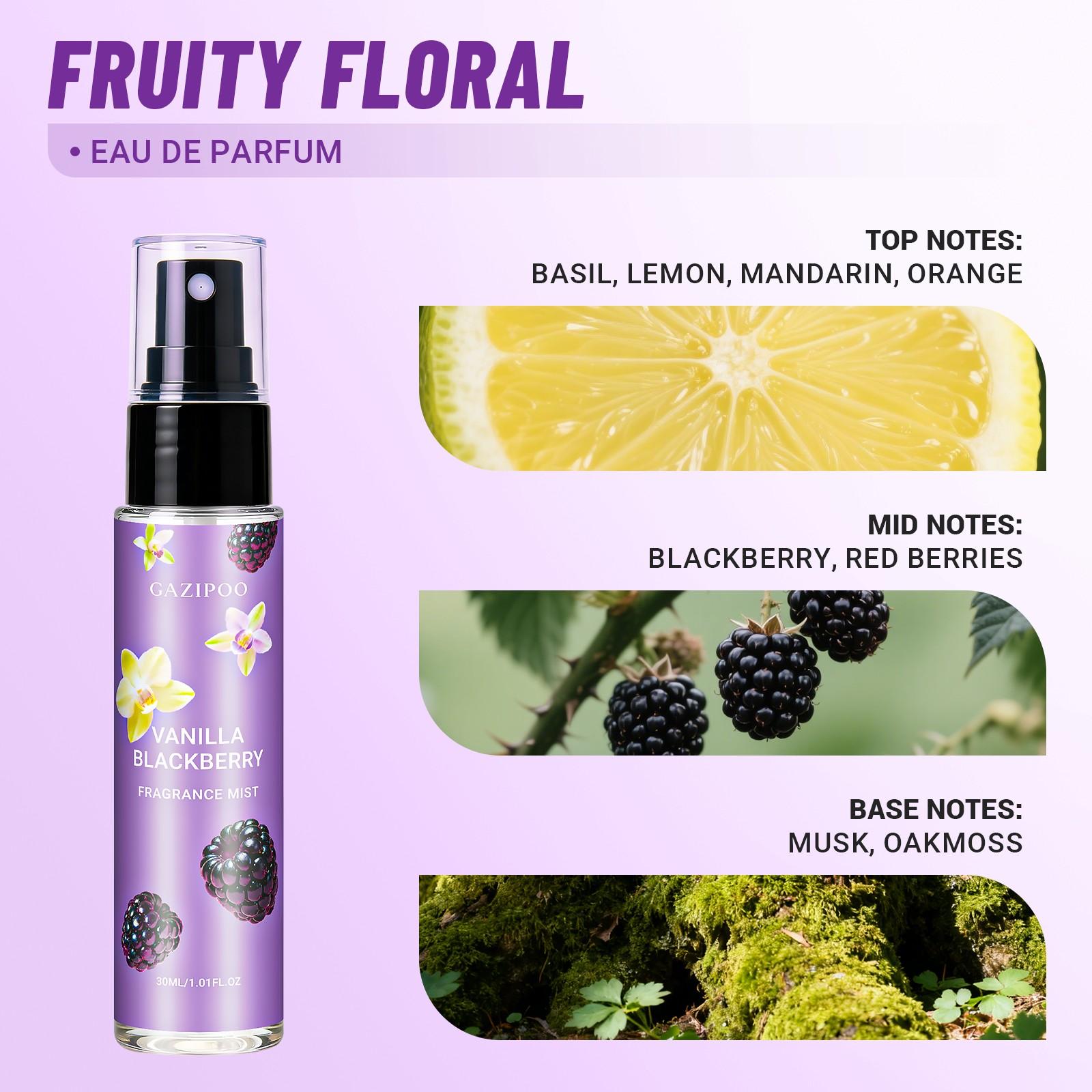 Gazipoo Vanilla Blackberry Perfume Spray 30ML, Aromatic Fruity Fragrance, Basil Lemon Opening, Blackberry Berry Interwoven Vanilla, Woody Musk Ending