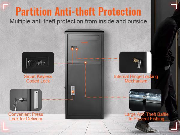 VEVOR Package Delivery Boxes for Outside 16.2x15.8x44, Galvanized Steel Package Delivery Box with Coded Lock, Removable Anti-theft Baffle, IPX3 Waterproof Parcel Drop Box for Outside, Porch