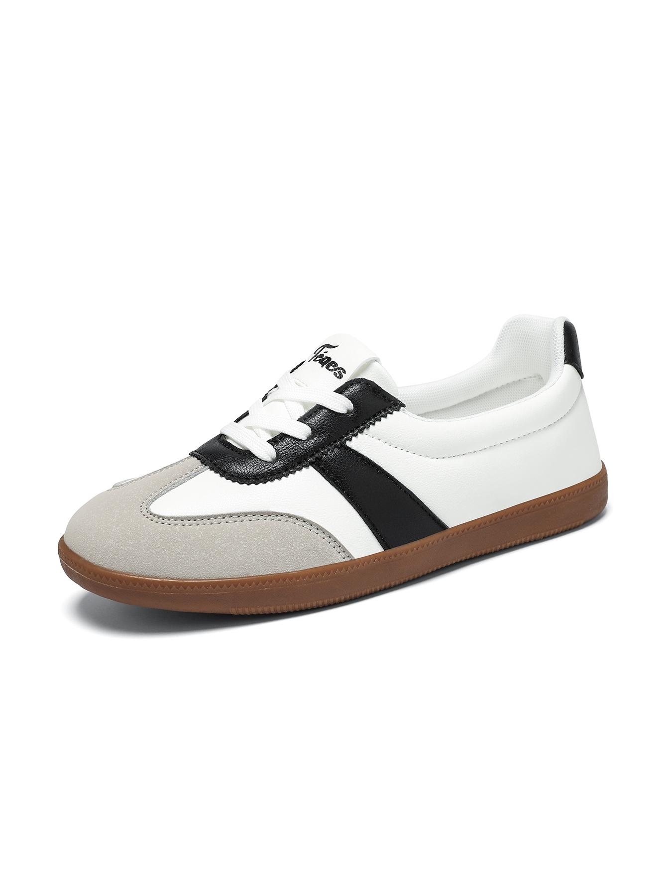 Women's Lace-up White German Trainers, Low-top Non-slip Skate Sneakers