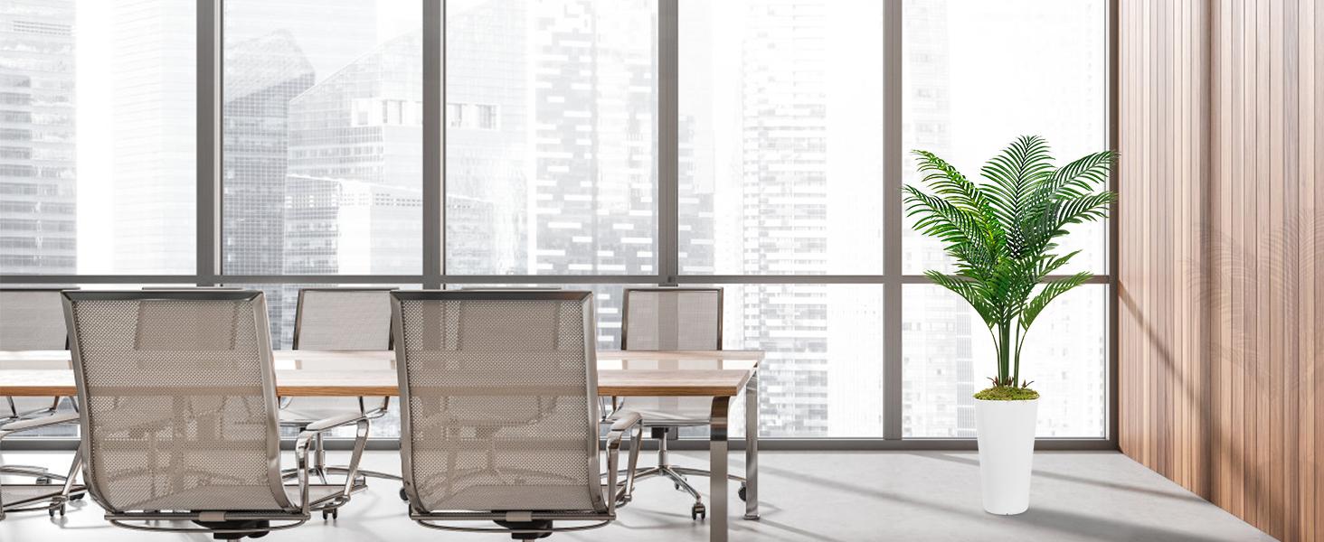 Lifelike 5ft Artificial Palm Tree - Fake Plant with White Tall Pot, Faux Tropical Golden Rattan Palm Tree with Realistic Palm Leaves, Indoor Floor Plant Decorative Fruit Ornaments for Home Office Decor