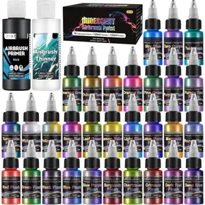 Iridescent   - 30 Colors with 4.05 fl oz Thinner and 4.05 fl oz Primer, Ready to Spray   Paints, Water-Based Iridescent Air Brush Colors for Plastic Model, Canvas