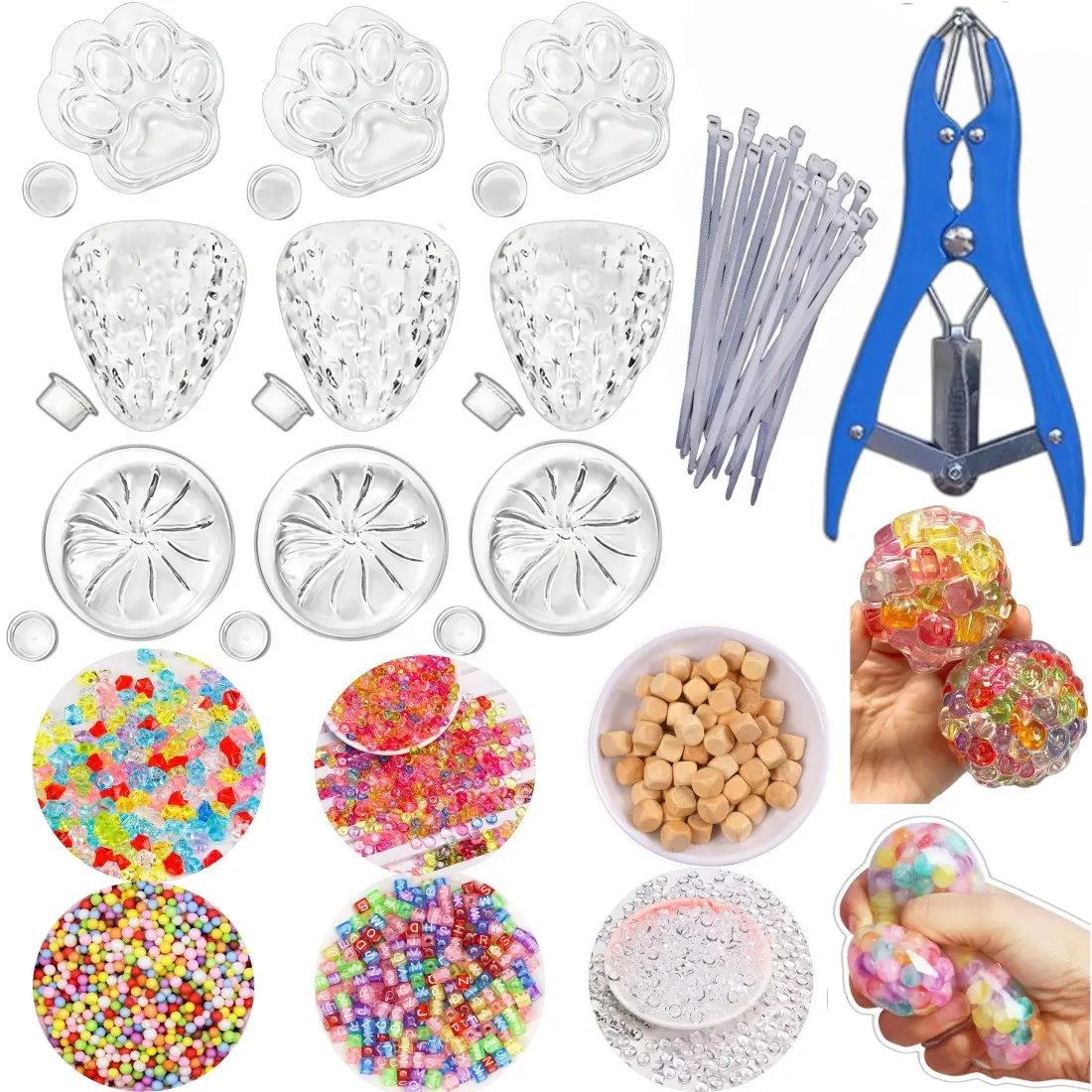 DIY Pressure Ball Making Kit with Squishy Maker, Filling, Squishy Sensory Fidgets, Squishy Sensory Play, Strawberry, Dumpling, Cat Paw Shapes, Transparent Skin, Air Pump, Expansion Tool, Adult Stress Relief, Squishy Fun Set