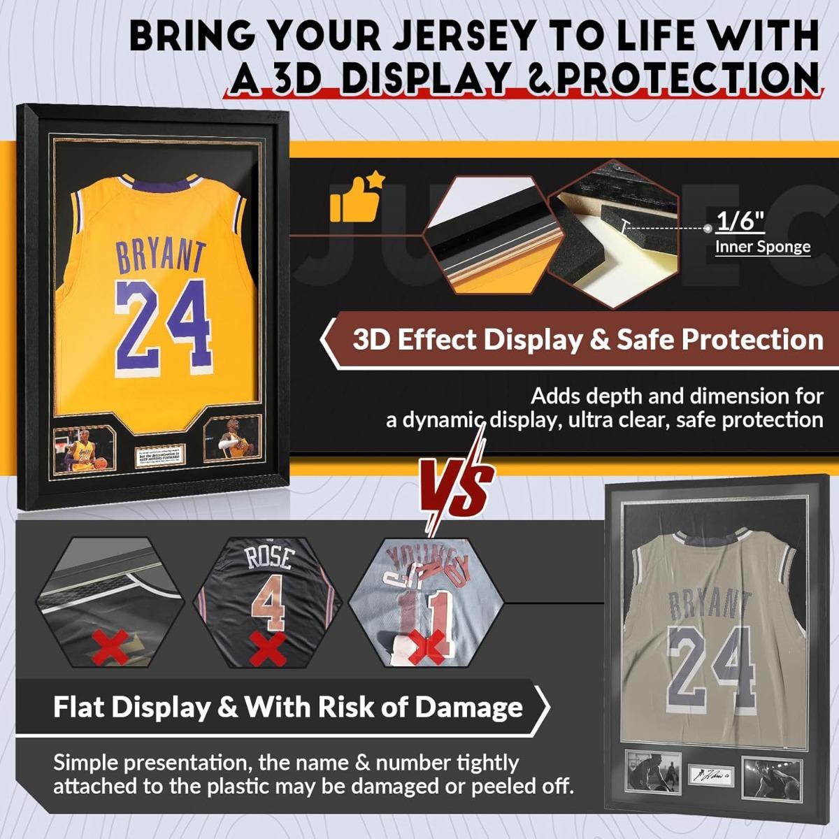 Jersey Rectangular Frame Display Case 2 Pack, Large Clear Acrylic Shadow Box with Protection for Basketball Baseball Football Soccer Hockey Shirt, Wall Mount Wooden Showcase, Idea Gift for Sports Fans