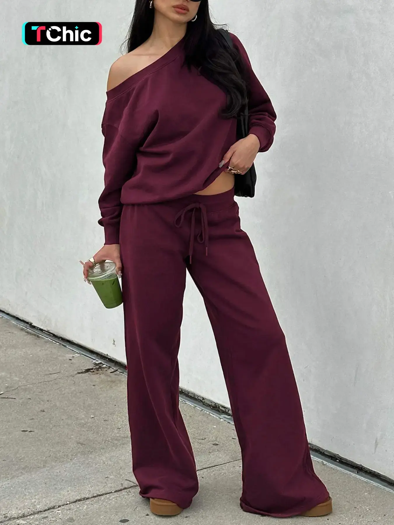 Women‘s Off the Shoulder Long Sleeve Jumper & Pants, 2 Piece Set Casual Fashion Set Fall Basic Sweatsuit Outfits, Jumper Suit, Womenswear, Sweatshirt, Clothes, Lady