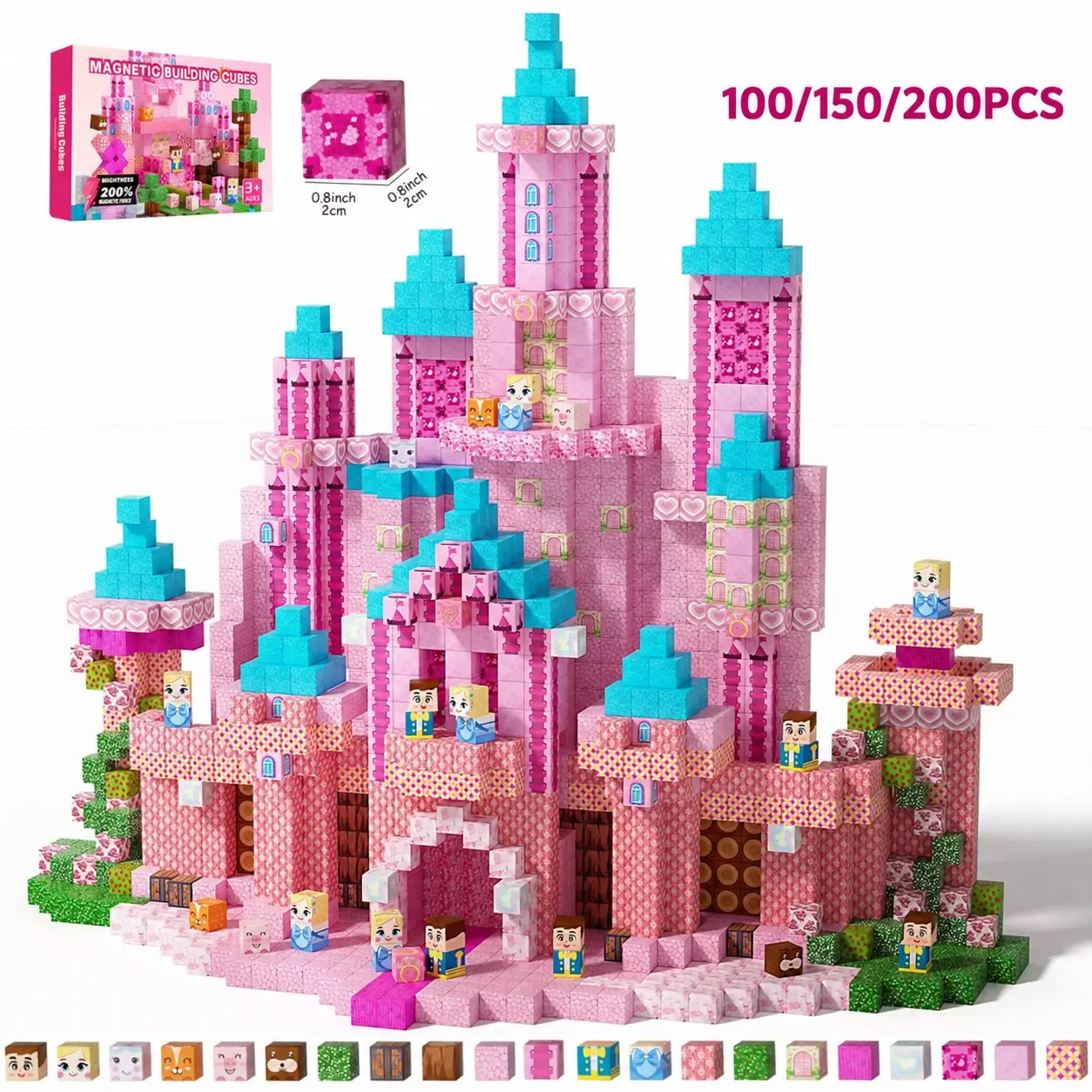 200/150/100PCS Pixel Castle Magnetic Blocks, Magnetic Building Cube Set, magnetic construction set, Creative STEM Montessori Sensory Toy for Kids, Outdoor Fun Play Set