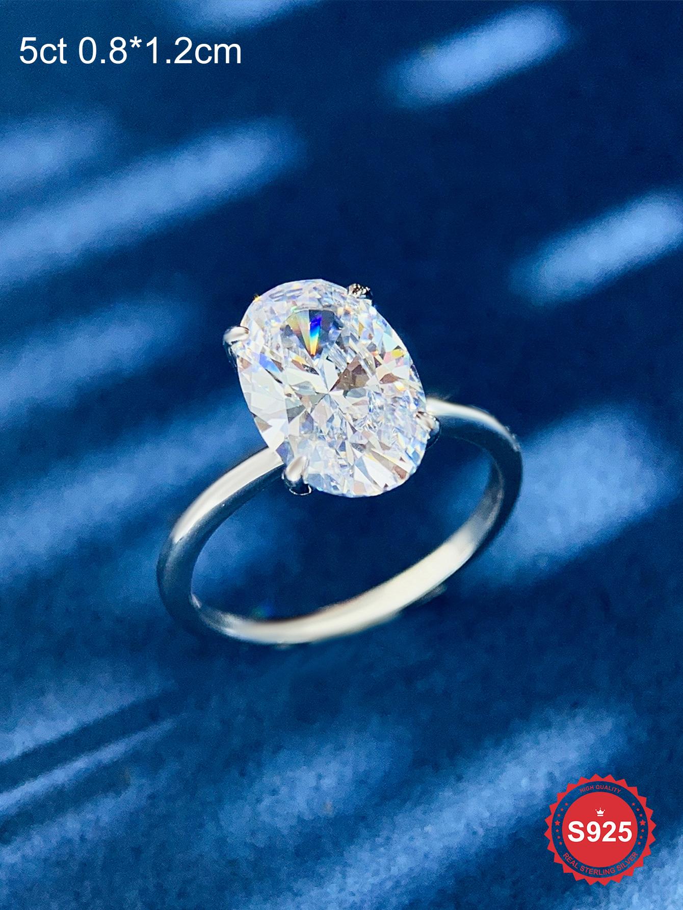 S925 Sterling Silver Fashionable Oval Shaped Artificial Zircon Ring, Elegant Jewelry for Women, Trendy All-match & Exquisite Jewelry for Birthday Gift