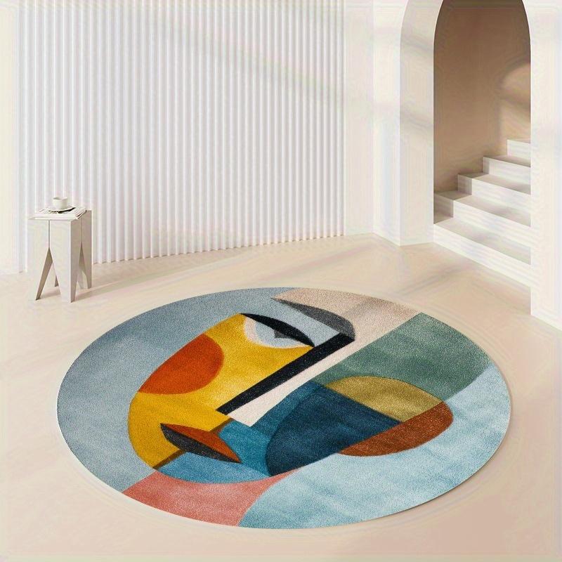 Nordic Abstract Round Rug, 850g/m² Velvet Material, Living Room/bathroom/bedroom/camping/yoga Mat, Simple Polyester, Indoor Outdoor Use