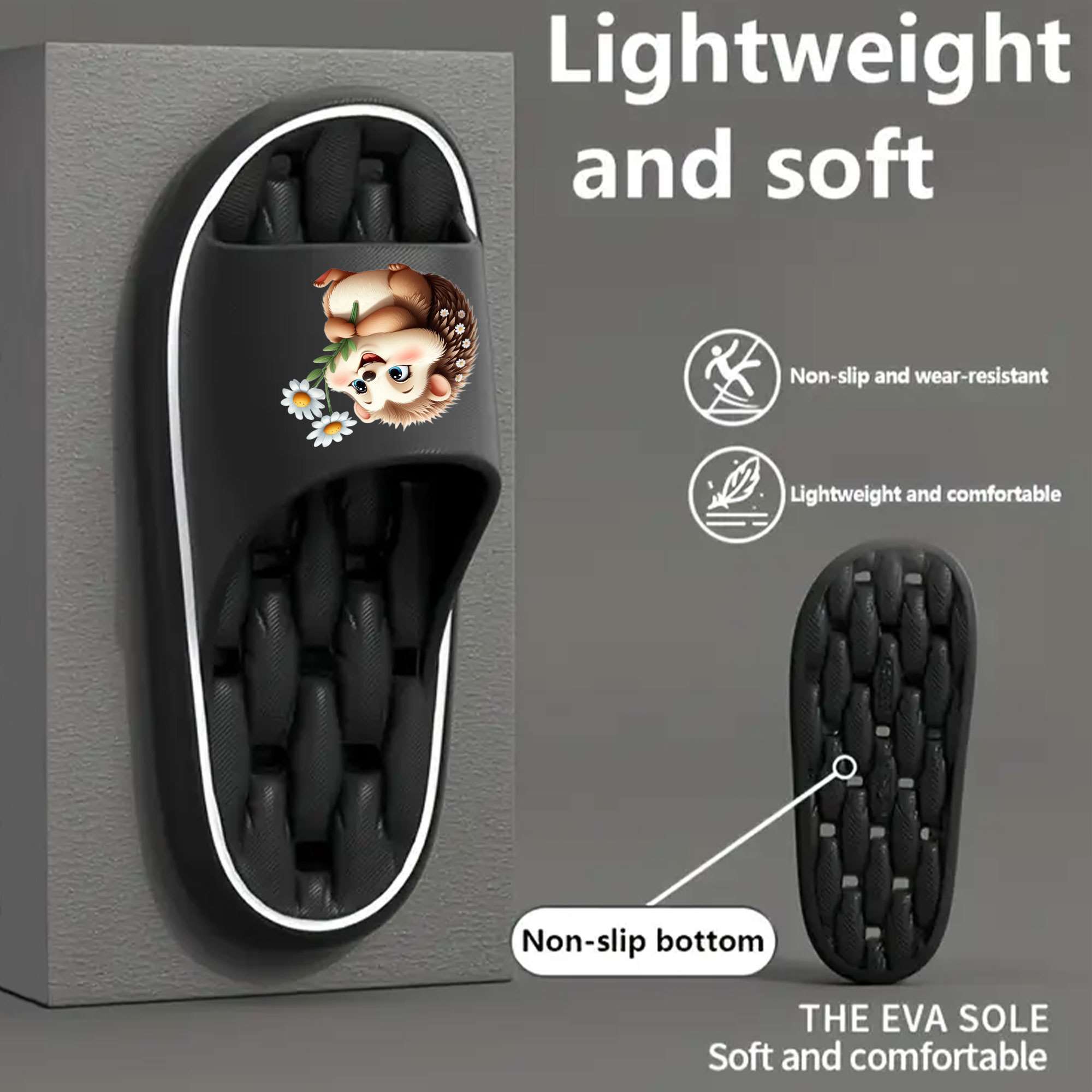 1pc Hedgehog Slippers - Slip- Indoor, Lightweight Flexible Sole & Cushioned EVA Foam, Cute Hedgehog, Easy Clean Casual Footwear Suitable for All Seasons, Ideal for Home Use & Gifts for, Women Shoes