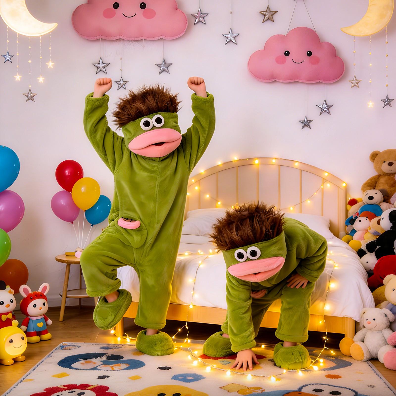 Funny Onesie Set, Comfortable Loose Hooded Flannel Pajamas - 3 Piece Set Includes Sleepwear + Comb + Shoes, Soft Skin-Friendly Long Nightgown