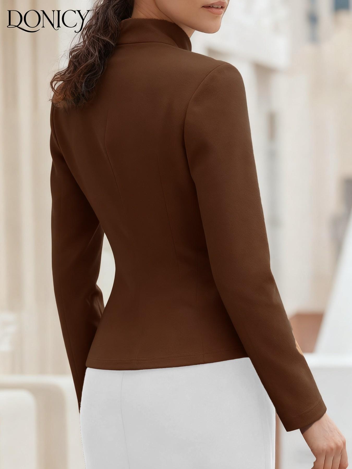 Women's Autumn Winter Solid Color Stand Collar Button Short Coat, Classic Retro Elegant British Style Outwear, Perfect for Casual Dates Business and Graduation