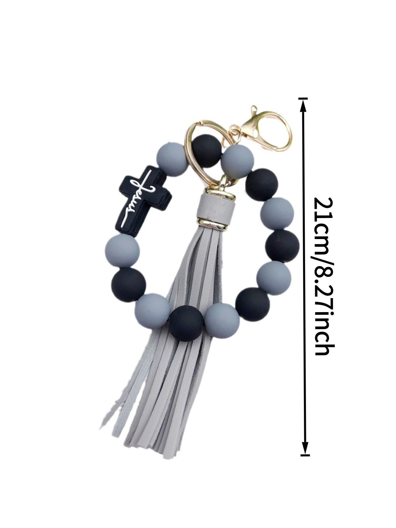 Silicone cross bead bracelet keychain creative wrist bracelet key ring accessory for women's bags
