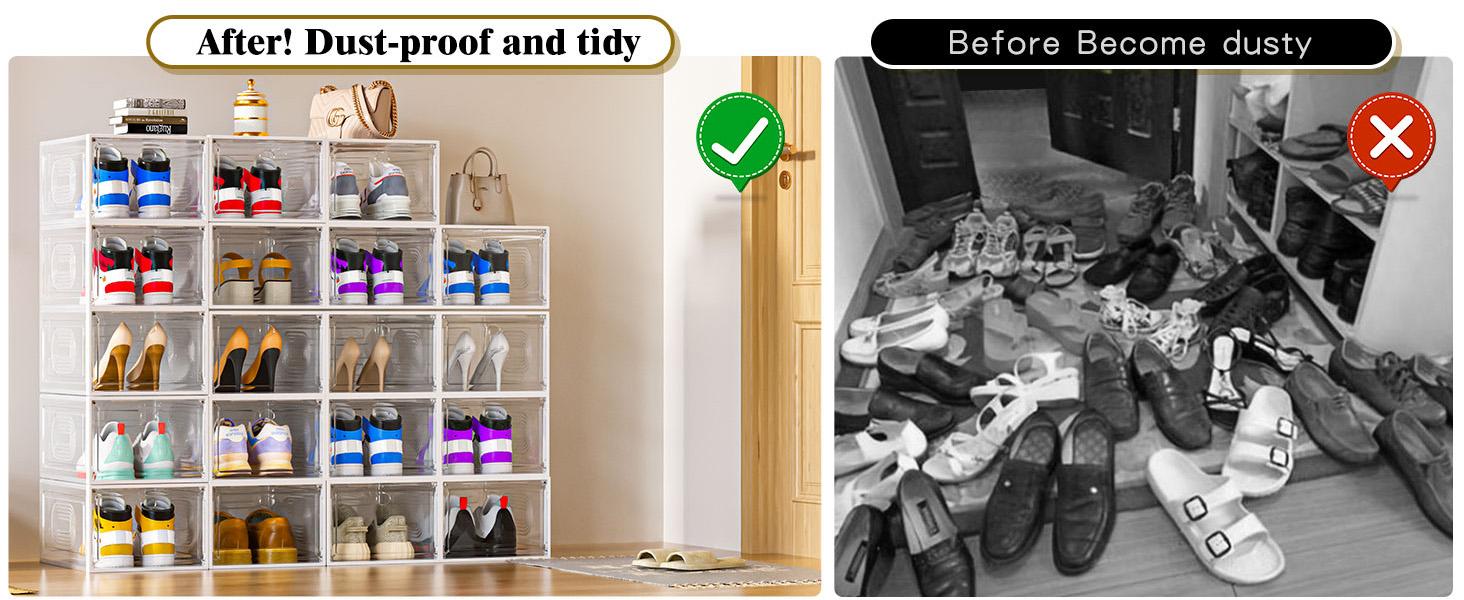 7CODE Thicken & Sturdy 24 Pack Stackable Shoe Organizer White Plastic Storage Box for Sport Sneaker Display Upgraded Sturdy Shoe Container Room Set