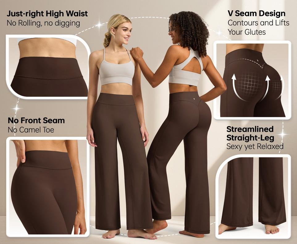 30" Inseam Loose-Fit Casual Straight Leg Yoga Pants for Women (Fits Heights 5'2"–5'4"), High-Waisted Stretchy Buttery Soft Athleisure Style Bottoms for Gym, Workouts and Yoga, No-Front-Seam Design