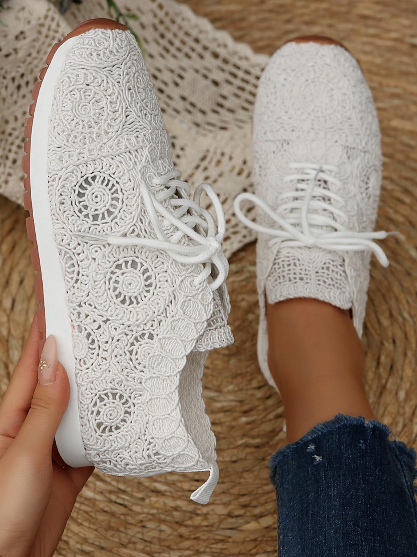 Women's Summer Crochet Sneakers, Casual Breathable Mesh Shoes, Handmade Hooked Knit Athletic Footwear, Latest Fashion Trend
