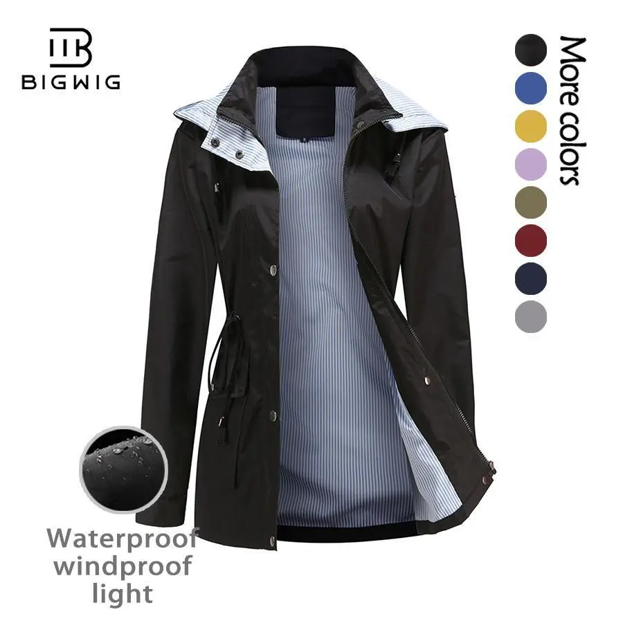 BIGWIG Women's Basic Outerwear Loose-Fit Half-Zip Shell Jacket, Waterproof Windproof Hooded Long Sleeve Casual Tops for Female, Lady, Jackets, Party, Elegant