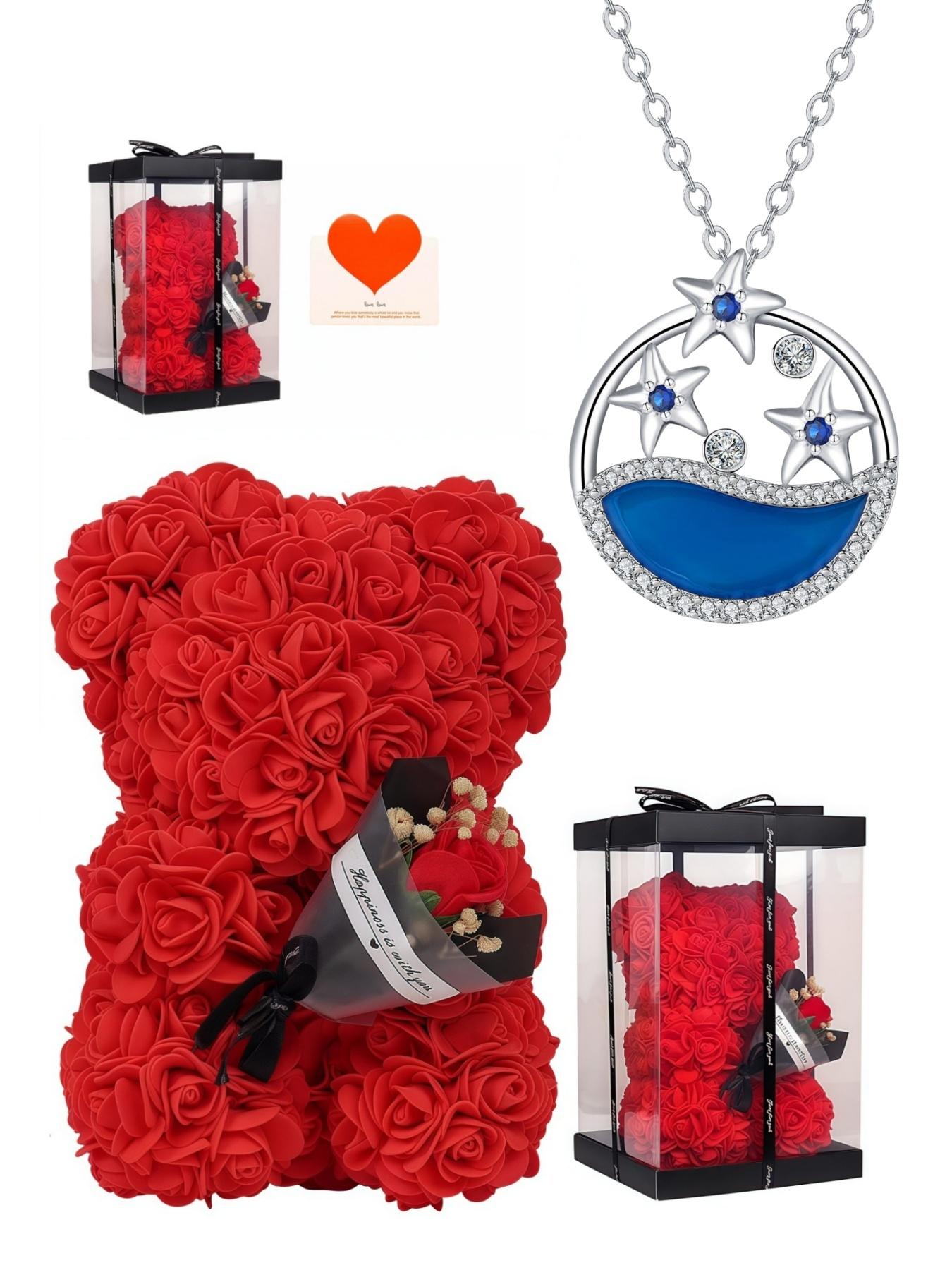 Round Starry Waves · Ocean Diamond Original unique little starfish gem necklace, fresh and elegant.Paired with a preserved rose & teddy bear gift box.Perfect mysterious gift for birthdays, Valentine’s Day, Mother’s Day and Christmas.