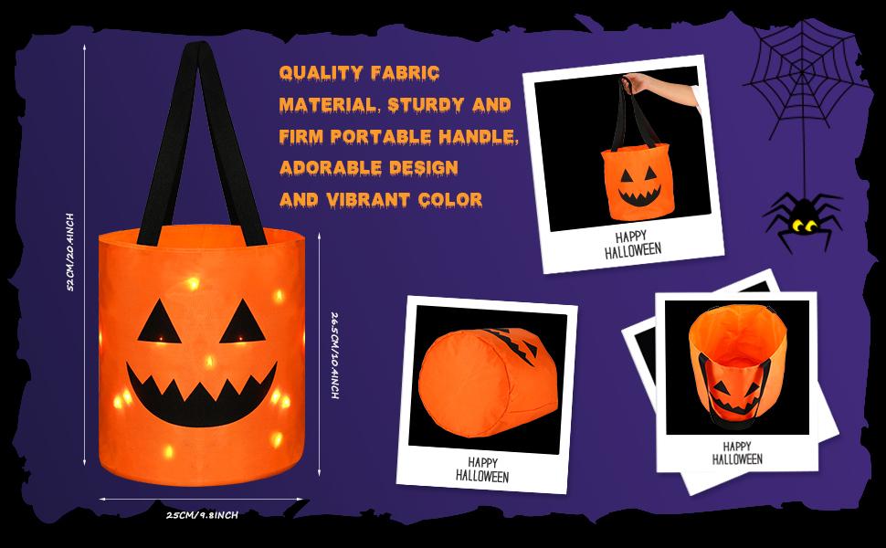 4-Pack LED   halloween Treat Bags  Night Light Bag Pumpkin Candy Buckets for Trick-or-Treating  halloween inside deco