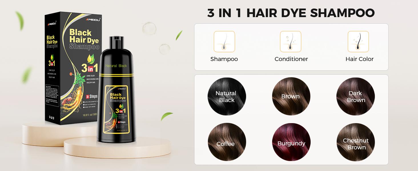 MEIDU 3 in 1 Hair Dye Shampoo-Herbal Ingredients Can cover gray hairs,Contains Ginseng Extract,Natural Haircoloring, black hairdye MEIDU 3 in 1 Hair Dye Shampoo-Herbal Ingredients Can cover gray hairs,Contains Ginseng Extract,Natural Haircoloring, black hairdye