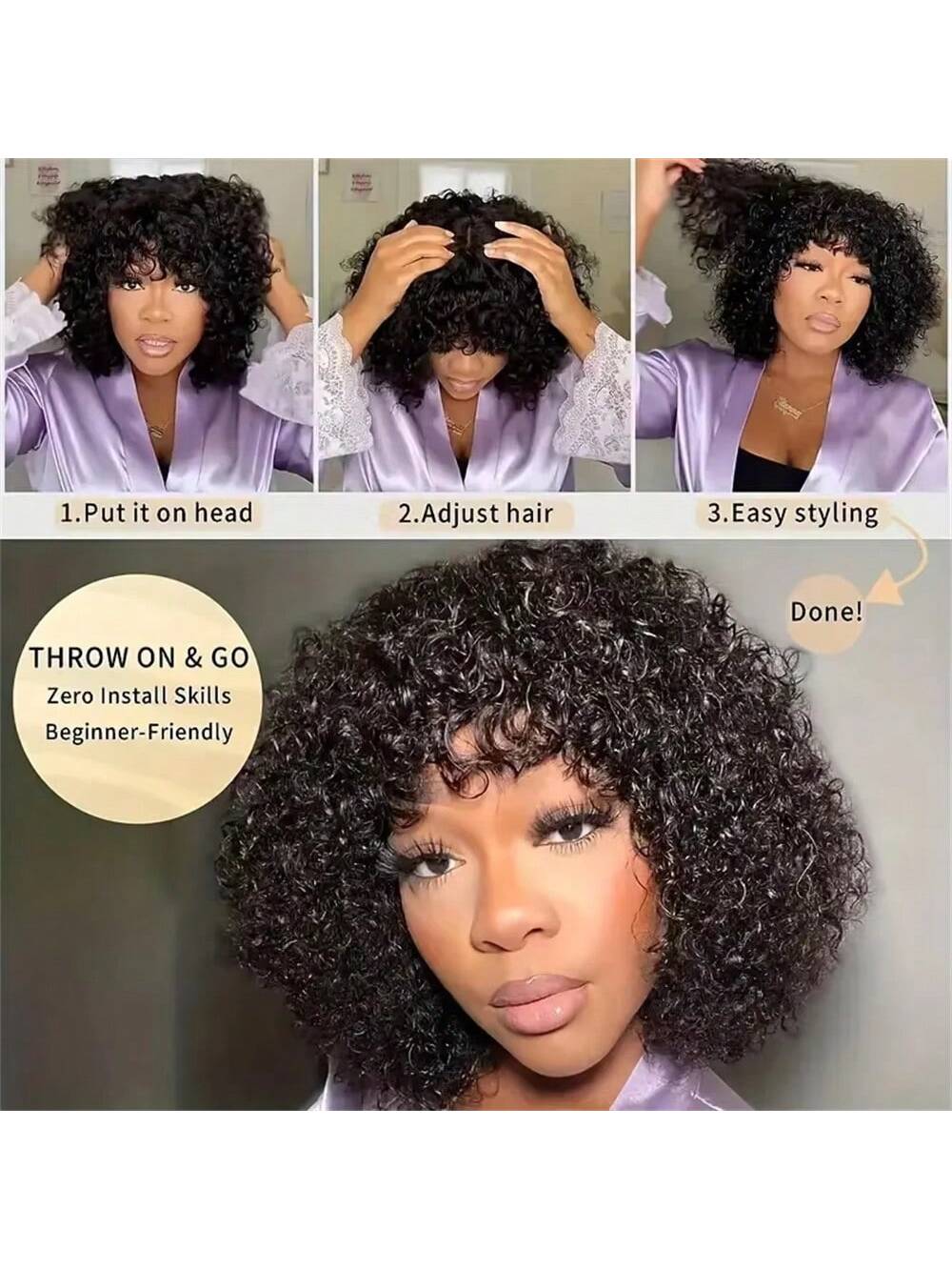 2x1 Transparent Lace Human Hair Bob Wig With Bangs Kinky Curly Glueless Wigs for Women Ready To Wear 180% Density Upgraded Realistic Scalp Short Curly Bob Wigs With Bangs Human Hair Natural Color for Daily Wear ,Parties ,Festival 2x1 Transparent Lace Human Hair Bob Wig With Bangs Kinky Curly Glueless Wigs for Women Ready To Wear 180% Density Upgraded Realistic Scalp Short Curly Bob Wigs With Bangs Human Hair Natural Color for Daily Wear ,Parties ,Festival
