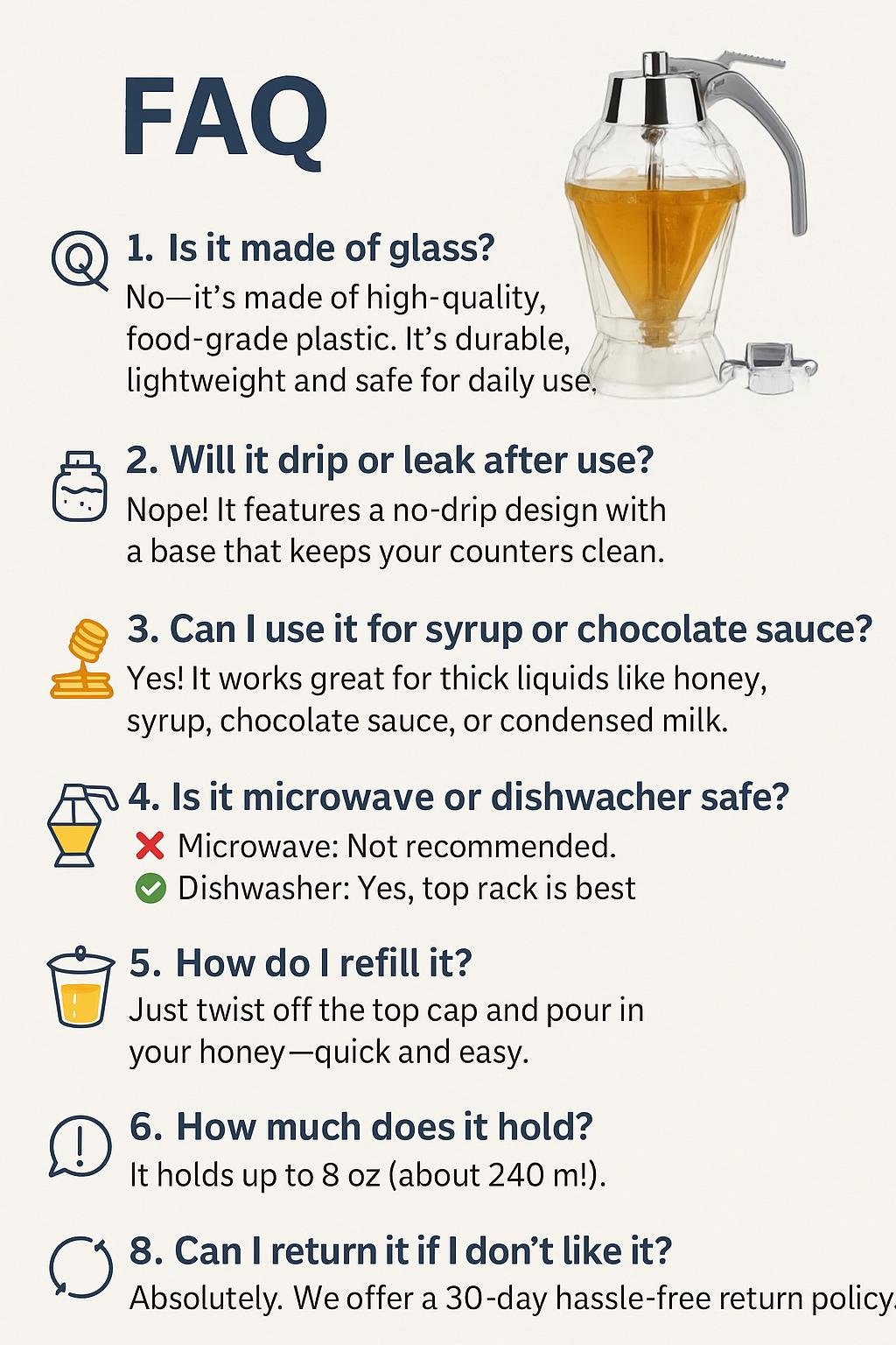 No Drip Honey Dispenser with Stand(Non-glass) - Honey and Syrup Storage Container - Suitable for Honey, Syrup, Jam - 8oz No Drip  Honey Storage Dispenser - Easy to Use