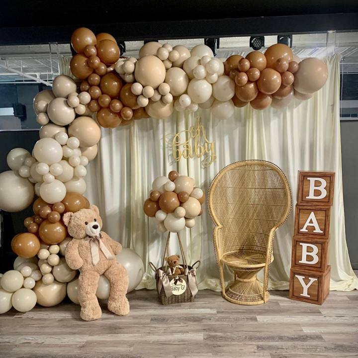 Wood Grain Printing Baby Shower Display Boxes Decoration, Neutral Gender Reveal Backdrop Brown Baby Stacking Blocks Backdrop for Kids Birthday Party