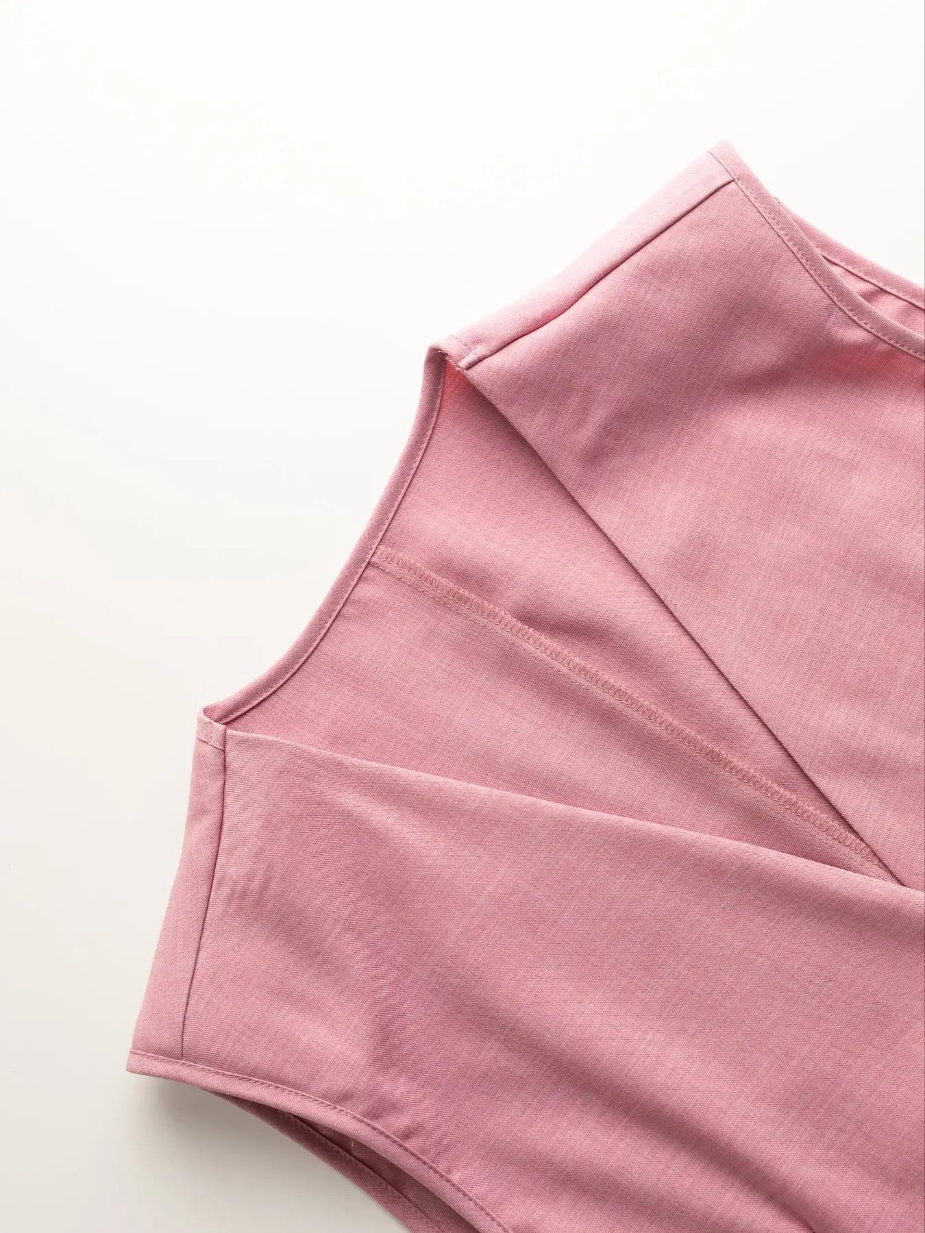 YYTK2025DEC017  Women'S Stylish Light Blue Sleeveless V-Neck Long Vest with Wide Leg Shorts Set - Perfect for Spring/Summer, Casual Attire, Casual Attire|Vneck Design|Polyester Fabri, Summer 2 Piece Outfits Sleeveless Blazer Vest Sets