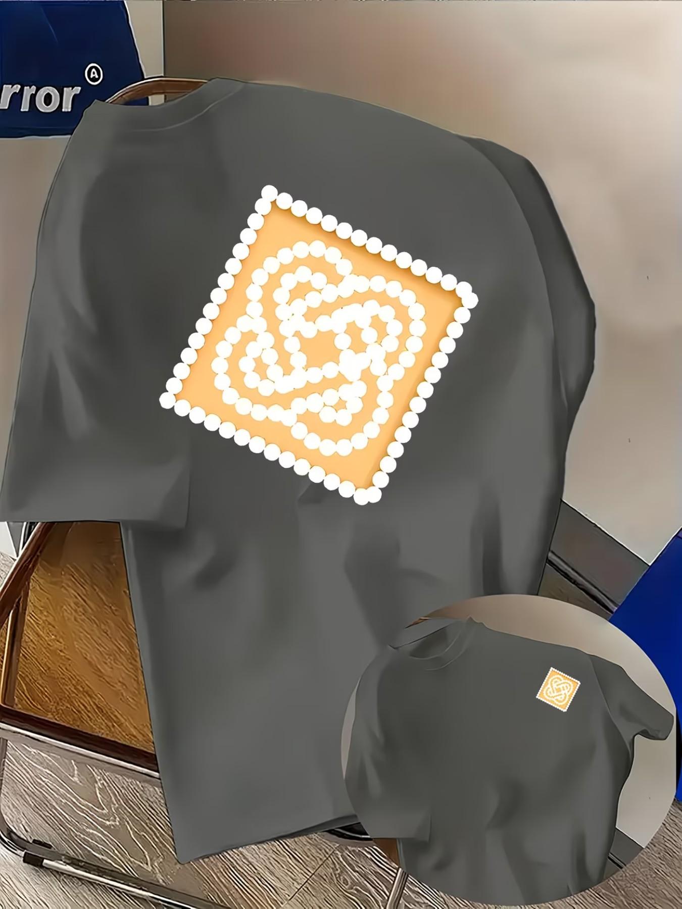 Men's Casual T-Shirt with Casablanca Letter Print, Fashion Double-Sided Graphic Tee, Round Neck, Comfortable Polyester, Streetwear