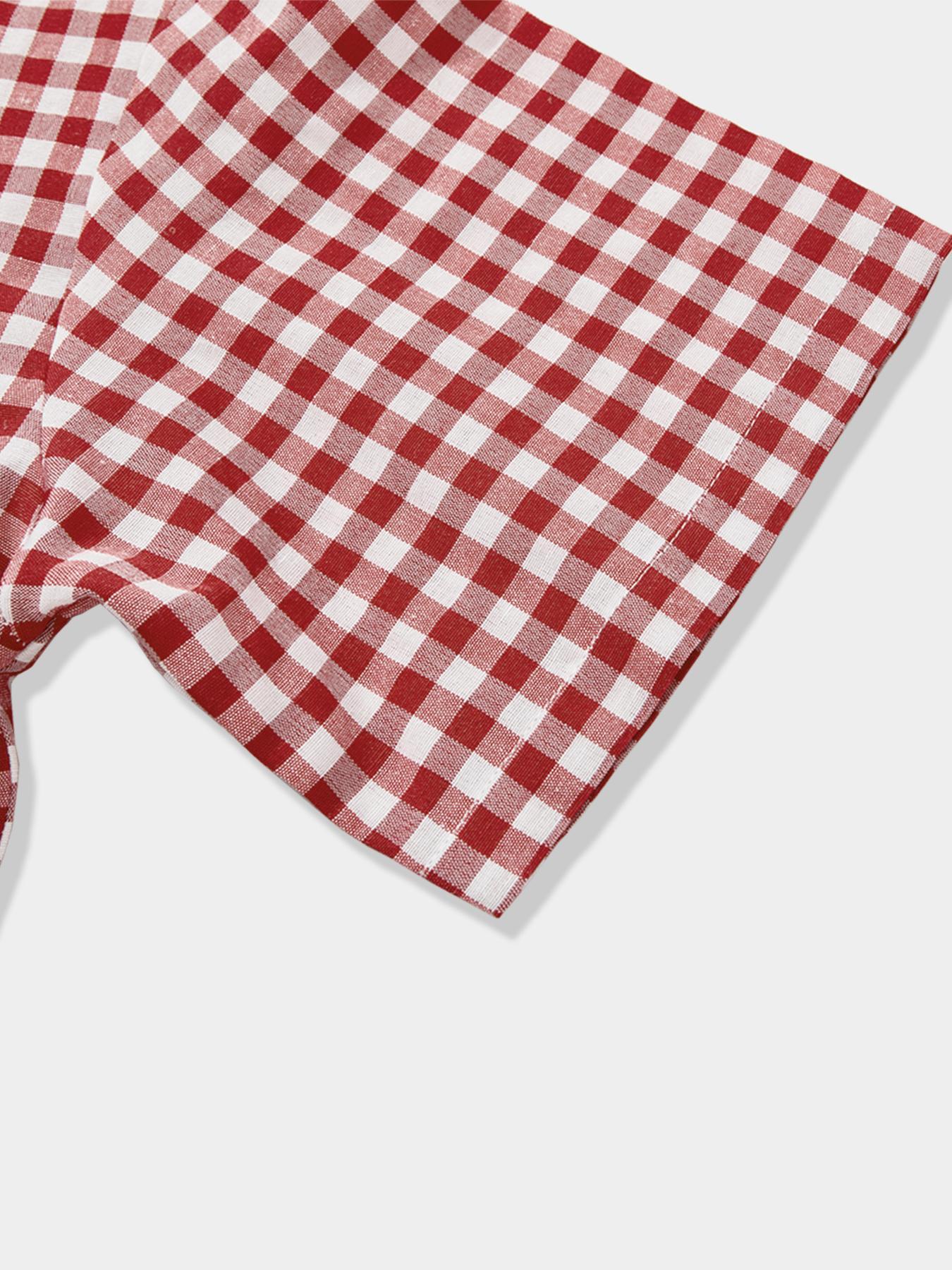 Men's Regular Fit Horse & Letter Print Short Sleeve Shirt, Casual Retro Gingham Shirt for Daily Wear, Fashion Men's Top for Summer