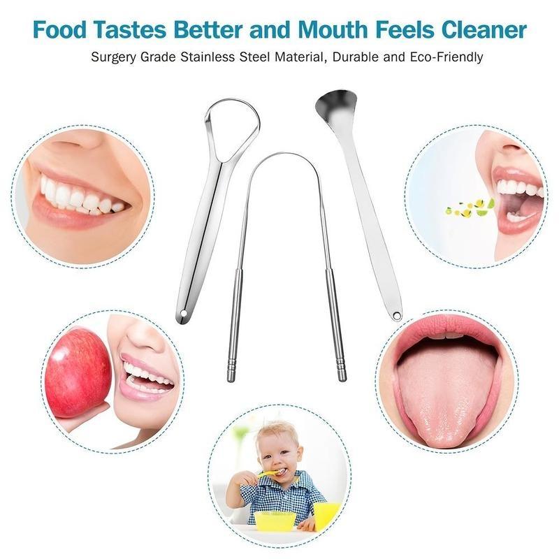 Stainless Steel Tongue Scraper Set, Tongue Cleaning Tool, Oral Care Tool for Men & Women, Daily Oral Care Products