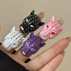Retro Exaggerated Enamel Leopard Head Open Ring for Women All-match Personality Fashion Trend Daily Accessories Jewelry Gift