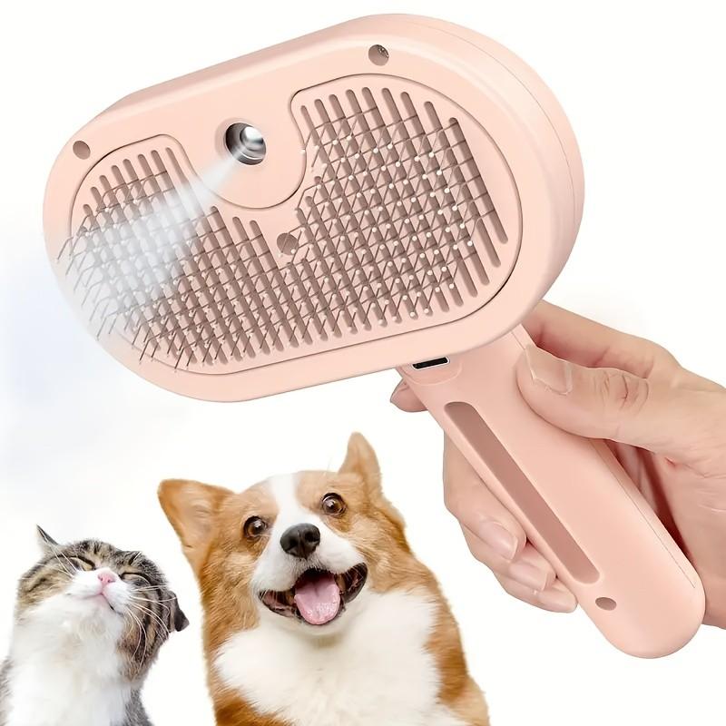 3-In-1 Automatic Steam Pet Brush, Anti-Static, Ideal for Long and Short Hair Cats and Dogs, Removes Loose Fur, Reduces Shedding