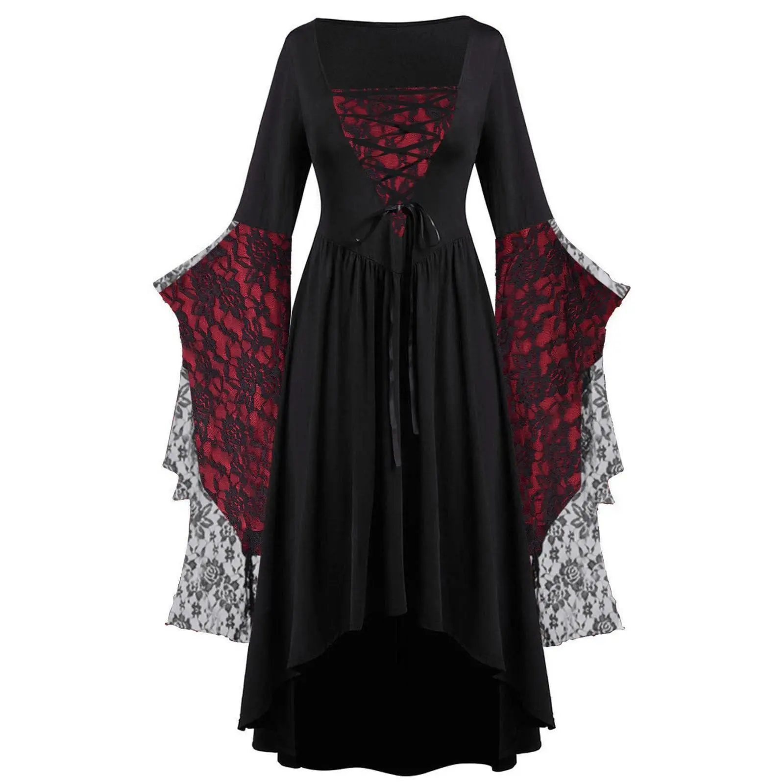 Vintage Halloween Cosplay Costume Witch Vampire Gothic Dress Ghost Dresses Up Party Printed Medieval Ghost Bride Female Clothes